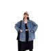 Women's Vintage Denim Jacket Long Sleeve Oversized Casual Coat, Cotton Blend Polo Collar Streetwear, Korean Retro Style For Fall & Winter_mkmklike.com