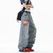American High Street Retro Washed Ink Splashing Embroidered Ripped Jeans Men And Women Loose Design Fashionable Wide-leg Trousers_mkmklike.com
