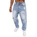 Men's High Street Distressed Jeans Light Blue Straight Leg Baggy Ripped Denim Pants For Casual Streetwear_mkmklike.com