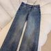 Retro High Waist Wide Leg Jeans For Women Sparkly Rhinestone Embellished Loose Straight Denim Floor Length Casual Solid_mkmklike.com