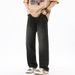 Men's Washed Straight-Leg Jeans – Vintage Loose Fit Denim Pants, High Street Baggy Trousers With Button Fly (Black/Blue)_mkmklike.com