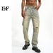 EF JEANS | 2023 Four-season New Casual Straight Korean Version Slim-fit Ripped Mud Yellow Denim Trousers For Men And Women_mkmklike.com