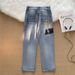 Men's Street Style Patchwork Embroidered Ripped Jeans - Slim Fit Straight Leg Denim Pants For Casual Wear_mkmklike.com