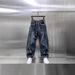 Retro Washed Denim Pants For Men - Vintage Loose Straight-Leg Jeans With Curved Hem & Distressed Details_mkmklike.com
