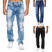 Men's Clothing Classic Straight Fit Men's Jeans - Comfortable Cotton Denim Pants With Embroidery Detail For Everyday Wear (Blue, Black)_mkmklike.com