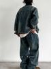 Spring And Autumn Japanese Vintage Embroidery Washed Denim Jacket Boys And Girls BF Style Loose Blue Tooling Jacket Top_mkmklike.com