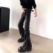 Qiushanfeng Men's High Street Vibe Pleated Bell Bottoms Heavy Washed Black And Gray Jeans Niche Design_mkmklike.com