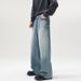 Men's Washed Denim Trousers Loose Fit Relaxed Wide Leg Casual Wear with Splatter Paint Design Retro American Style_mkmklike.com