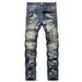 Men's Punk Distressed Jeans – Raw Edge Patchwork & Rebel Embroidery Slim Straight Fit (28-35) Tapered Straight Leg_mkmklike.com