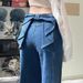 Women's Clothing Back Bow Design Jeans Splicing Hot Girl Street Straight Wide Leg Pants Loose Trousers_mkmklike.com
