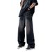Men's Clothing Vintage Washed Black-Gray Distressed Denim Jeans For Men - Relaxed Fit, High Street Style, Straight & Flared Leg_mkmklike.com