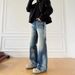 Vintage High-Waisted Flared Jeans For Men - Retro Wide-Leg Bootcut Pants With Street Style Design, Loose Fit & Comfortable Stretch Denim_mkmklike.com