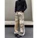 Men's Retro 3D Digital Print Jeans - Loose Fit Straight Leg Pants (Yellow Ochre, S-XXXL)_mkmklike.com