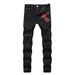 Men's Clothing New Men's Embroidered Rose Denim Ripped Light Blue Pants Slim Stretch Trousers_mkmklike.com
