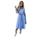 Vintage Waist-Cinching Dress With Belt Long Skirt Single-Button Stand Collar Denim Maxi Gown Full Sleeve Standard Sleeve Length_mkmklike.com