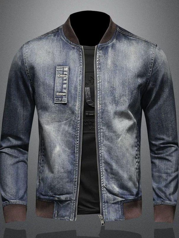 Venom Men's 2024 Autumn New Vintage Denim Coat European And American Motorcycle Jacket With Warm Stand-up Collar_mkmklike.com
