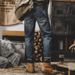 Men's Vintage American Style Relaxed Straight Leg Jeans - Fleece Lined Winter Casual Denim Pants With Washed Finish_mkmklike.com