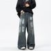 Urban Streetwear Paint-Splatter Jeans For Men, Relaxed Straight-Leg Trousers, Unisex Casual Pants For Autumn_mkmklike.com