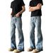 Men's Clothing Retro Flared Handsome Light Blue Jeans Men's Trendy Brand Drape Trousers Trend_mkmklike.com