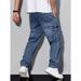 Men's Loose Fit Straight Leg Jeans Trendy Brand Midweight Elastic Mid Waist Long Pants_mkmklike.com