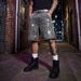 Men's Flame & Rhinestone Embroidered Denim Shorts – Customizable Streetwear (Dark Grey, S-XL) | Hip-Hop Fashion_mkmklike.com