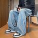 Men's Washed Straight-Leg Jeans – Japanese & Korean Streetwear Style (S-3XL, Blue/Black)_mkmklike.com