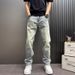 Autumn New Washed And Old Light Blue Jeans Men's Loose Straight Trousers Diagonal Pockets Simple High Street Trousers_mkmklike.com