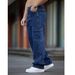Men's Washed Denim Work Pants – Relaxed Fit Cargo Jeans With Multi-Pockets (Dark Blue, S-2xl) Fashion Trend_mkmklike.com