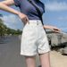 Women's Super High-Waisted Denim Shorts Straight Leg Double Buckle Loose Fit Rolled Hem Wide Leg Hot Pants Trendy Summer Style_mkmklike.com