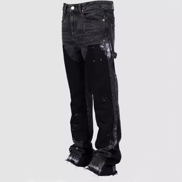 Men's Clothing Denim Overalls Fashion Ins Hot Style Elastic Patch Denim Layered Flared Pants_mkmklike.com
