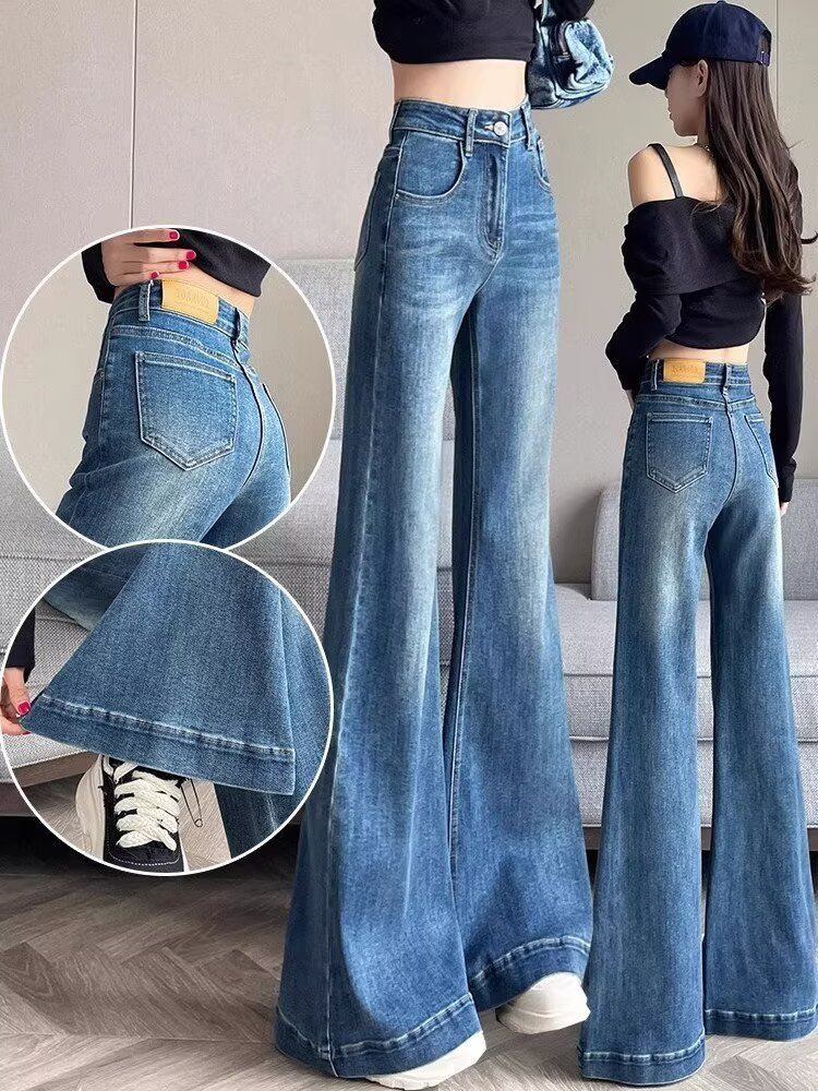 High-Waisted Flared Jeans For Women – Stretchy Bootcut Pants With Tummy Control (Blue, Plus Sizes Available)_mkmklike.com