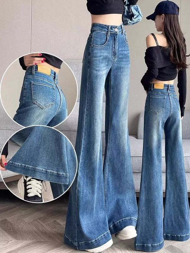 High-Waisted Flared Jeans For Women – Stretchy Bootcut Pants With Tummy Control (Blue, Plus Sizes Available)_mkmklike.com