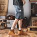 Men's Clothing Retro Fashion Side Pocket Workwear Style Loose Fashion Denim Shorts_mkmklike.com