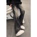 "Men's Vintage Distressed Wide-Leg Jeans – Patchwork & Tie-Dye Design | 90s Retro Relaxed Fit With Flared Hem"_mkmklike.com