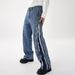 Double Zipper Side Stripe Split Jeans Men's Design Trendy Brand Washed High Street Straight Pants Long Trousers_mkmklike.com
