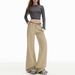 In-stock Wholesale Khaki-colored Slightly Flared Non-tight-fitting Women's Jeans, American Retro Low-waist Slim-fit Long_mkmklike.com