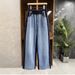 Stylish Patchwork Denim Pants For Women – Elastic Waistband, Frayed Hem & Straight Leg Design, Comfortable & Trendy Casual Wear_mkmklike.com
