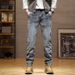 Men's Trendy High End Blue Grey Jeans American Style Minimalist Washed Straight Leg Stretch Anti Theft for Youth_mkmklike.com