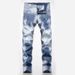 Pure Cross-Border Exclusive European Style Ripped Straight-Leg Washed White Trendy Men's Jeans 2019_mkmklike.com