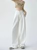 White Wide-leg Jeans For Women, Spring/summer, High-waisted, Pleated, Loose, Slimming, Hip-covering, Drapey,_mkmklike.com