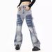 Unisex Vintage Distressed Jeans With Splash Paint Design - High Street Loose Straight Leg Pants For Men & Women_mkmklike.com