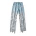 High-waisted Wide-leg For Women, 2025 New Style, Versatile Hollow Lace Splicing, Drapey Denim , Loose Straight-leg_mkmklike.com