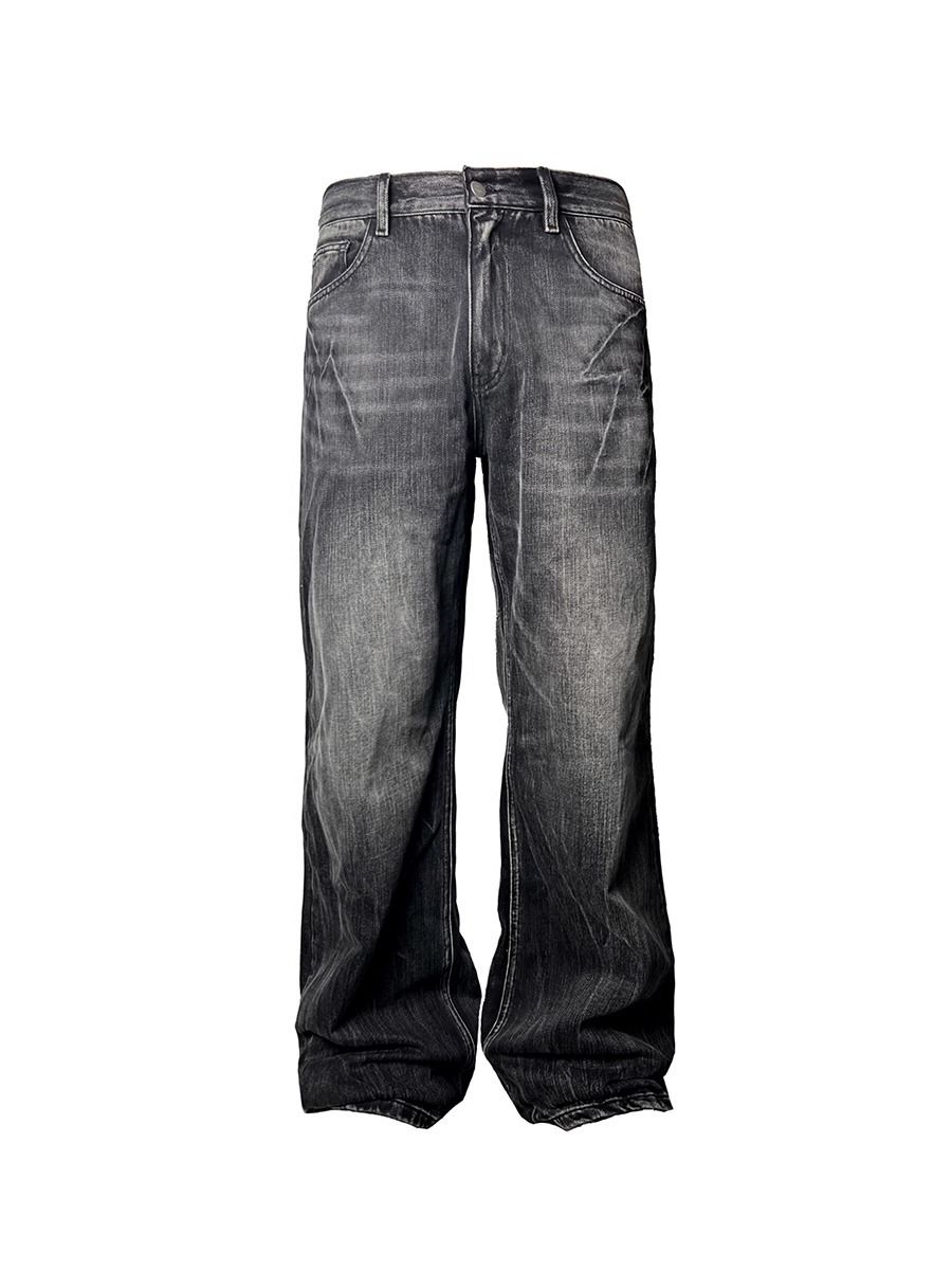 Men's Distressed Washed Straight Leg Bootcut Jeans - Vintage Denim Pants For Casual Wear (Black, Blue)_mkmklike.com