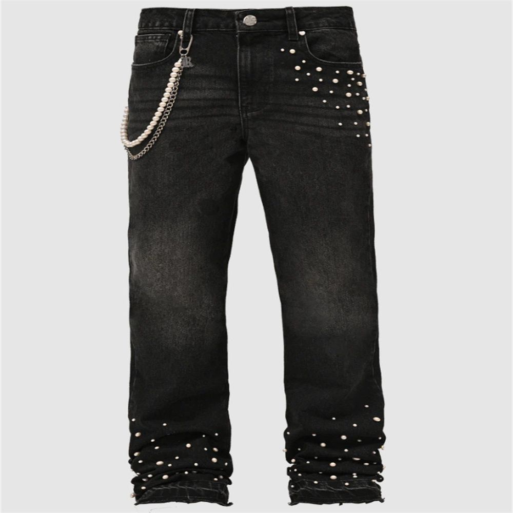 2026 European-USA Style Fashion Jeans Youth/Men Cotton Low Waist Set Diamonds Elastic Stacking Straight Type Vintage Denim Pants_mkmklike.com