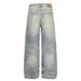 Men's Distressed White Washed Denim Jeans Starry Sky Pattern Loose Fit Wide Leg Rhinestone Straight Leg Jeans Midweight Softener_mkmklike.com