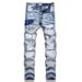 Men's Slim Fit Stretchy Jeans High Street Trendy Distressed Patches Embroidered Whiskers_mkmklike.com