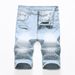 Cross-border Foreign Trade European And American Tide Brand Locomotive Pleated Straight Denim Shorts Men's Pocket Zipper Five-point Pants BIKER_mkmklike.com