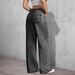 Women's Vintage Wash Embroidered Jeans European American Style Smoky Gray Distressed Stretch Red Cherry Denim Trousers_mkmklike.com