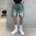 Men's Clothing Personalized Printed Denim 5 Point Pants New Summer Retro Hand Painted Graffiti Denim 5 Point Pants Street Casual Shorts_mkmklike.com