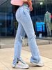 Vintage Straight Leg Jeans For Women – 95% Cotton Stretch Denim Pants, Classic Blue Wash, High Waist, 5-Pocket Design (Retro Streetwear, Unisex Fit)_mkmklike.com